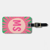 ピンクデイジーの花カスタマイズイニシャル ラゲッジタグ (正面横)