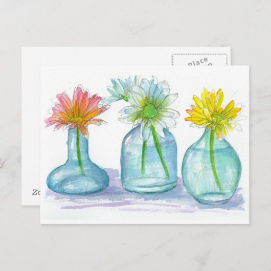 ピンクデイジーイエローデイジーホワイトデイジーブケッツ ポストカード (正面/裏面)