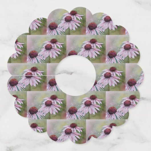 ピンクデイジーエキナセア花 ワイングラスタグ (正面)