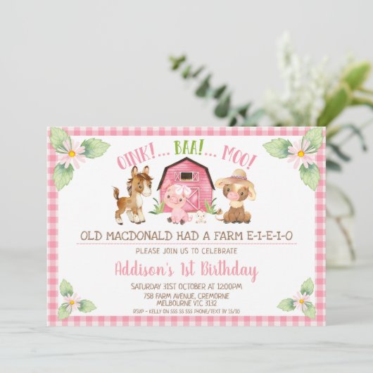 ピンクデイジーオインクバモーアファーム1歳 招待状 (スタンド正面)