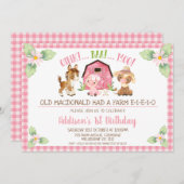 ピンクデイジーオインクバモーアファーム1歳 招待状 (正面/裏面)