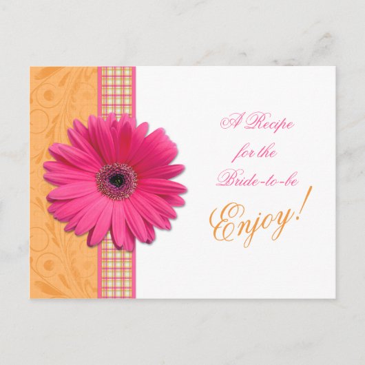 ピンクデイジーオレンジブライドレシピカードブライダルシャワー ポストカード (正面)