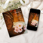 ピンクデイジーカウボーイブーツウェスタンブライダルシャワー 招待状