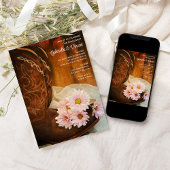 ピンクデイジーカウボーイブーツウェスタン婚約パーティ 招待状