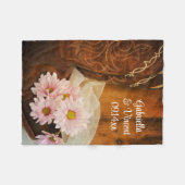 ピンクデイジーカウボーイブーツカントリーウェスタン結婚ズ フリースブランケット (正面(横))