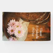 ピンクデイジーカウボーイブーツカントリーウェスタン結婚ズ 横断幕 (横)