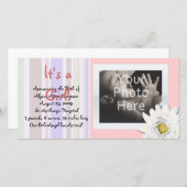 ピンクデイジーカスタムフォトカードベビーのお知らせ 案内状 (正面/裏面)