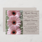 ピンクデイジーガーベラオンウッドブライダルシャワー 招待状 (正面/裏面)