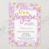 ピンクデイジーサプライズパーティの招待状レディースフローラ 招待状 (正面/裏面)