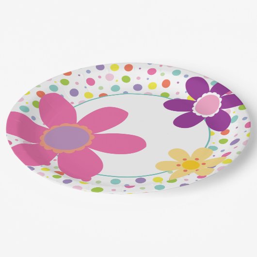 ピンクデイジーサマーフローライラストレーション ペーパープレート (アングル)