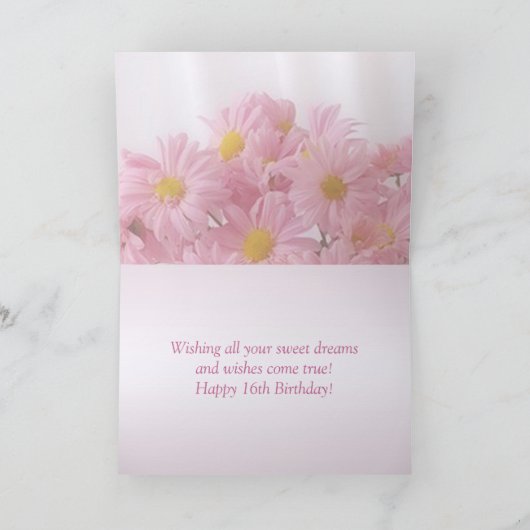 ピンクデイジースウィート16誕生日カード カード (内部)