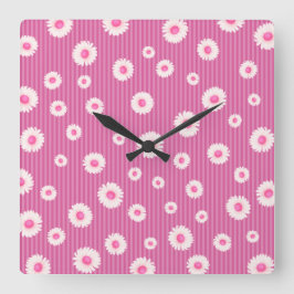 ピンクデイジーストライプ スクエア壁時計