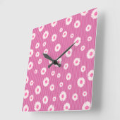 ピンクデイジーストライプ スクエア壁時計 (傾斜)