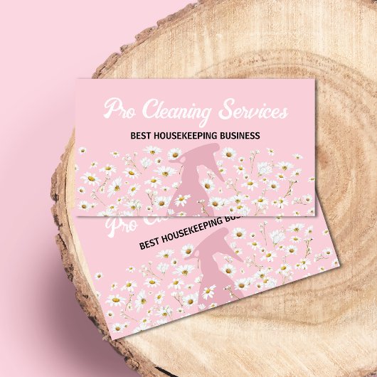 ピンクデイジースプレーボトル清掃サービスガーデニング 名刺