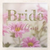 ピンクデイジーズガラスコースターロマンチックフローラ ガラスコースター (正面)