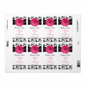 ピンクデイジーダマスコウェディングワインボトルラベル ラベル (フルシート)