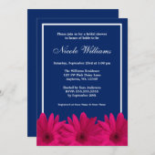 ピンクデイジーネービーブルー縁どブライダルシャワー 招待状 (正面/裏面)