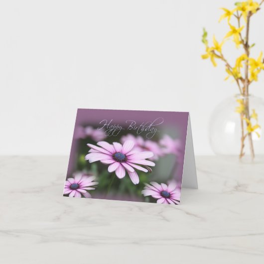 ピンクデイジーハッピーバースデー カード (黄色い花)