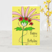 ピンクデイジーハッピーバースデー カード (黄色い花)