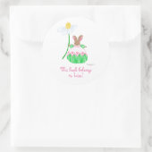 ピンクデイジーバニー蔵書票 ラウンドシール (バッグ)