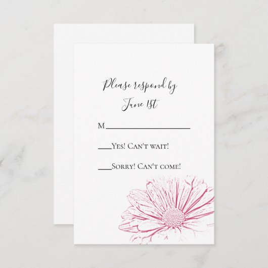 ピンクデイジーフラワーエフェクトフローラウェディングRSVPカード 出欠カード (正面/裏面)