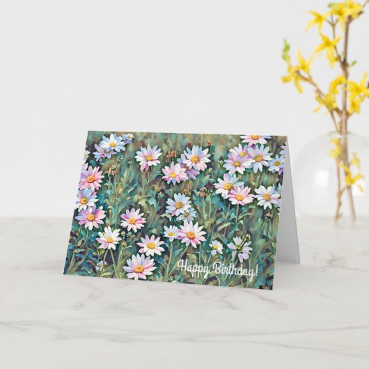 ピンクデイジーフラワーガーデンアート誕生日カード カード (黄色い花)