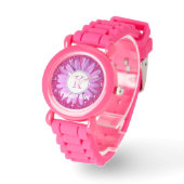 ピンクデイジーフラワーガールグリッター パーソナライズされた 腕時計 (傾斜)