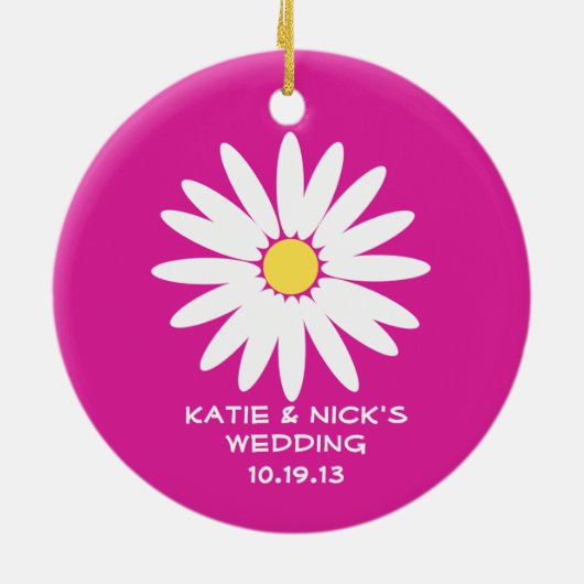 ピンクデイジーフラワーガールフォト セラミックオーナメント (裏面)
