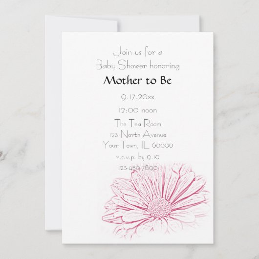 ピンクデイジーフラワーベビーシャワー 招待状 (正面)