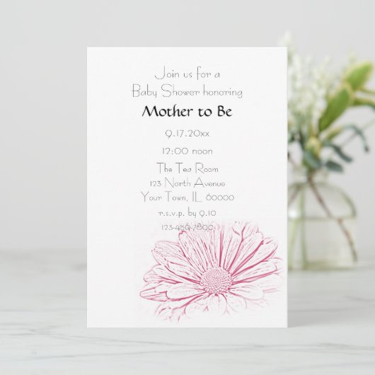 ピンクデイジーフラワーベビーシャワー 招待状 (スタンド正面)