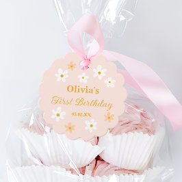 ピンクデイジーフラワー春ブロッサムガール誕生日 フェイバータグ