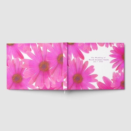 ピンクデイジーフローラエレガントデイジーシ結婚ック ゲストブック (全面)