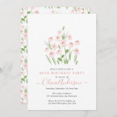 ピンクデイジーフローラエレガント美しい60誕生日 招待状 (正面/裏面)