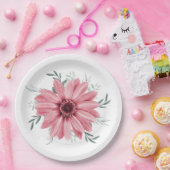 ピンクデイジーフローラブライダルシャワー ペーパープレート (パーティー)