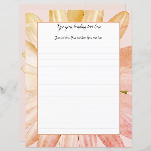 ピンクデイジーフローラ筆記用紙 (正面/裏面)