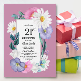 ピンクデイジーフローラ21歳の誕生日パーティー 招待状