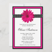 ピンクデイジーブラック水玉模様ブライダルシャワー 招待状 (正面)