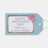 ピンクデイジーブルーカスタムラベルハッピーマザーズデイギフト ギフトタグ (正面(横))