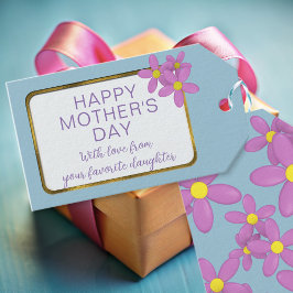 ピンクデイジーブルーカスタムラベルハッピーマザーズデイギフト ギフトタグ