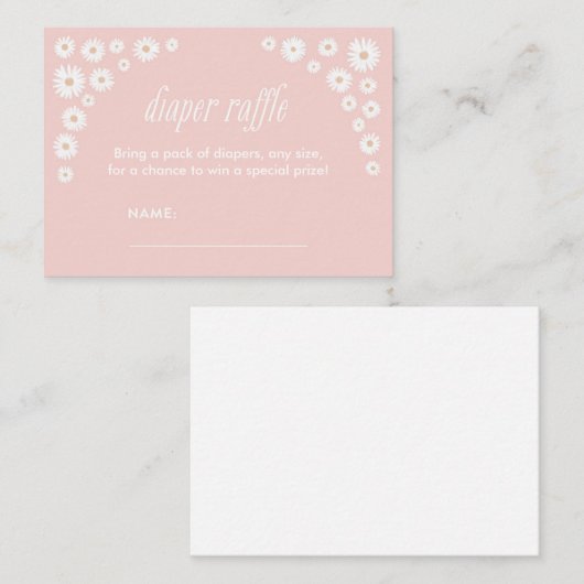 ピンクデイジーベビーシャワーおむつラッフルチケット エンクロージャーカード (正面/裏面)