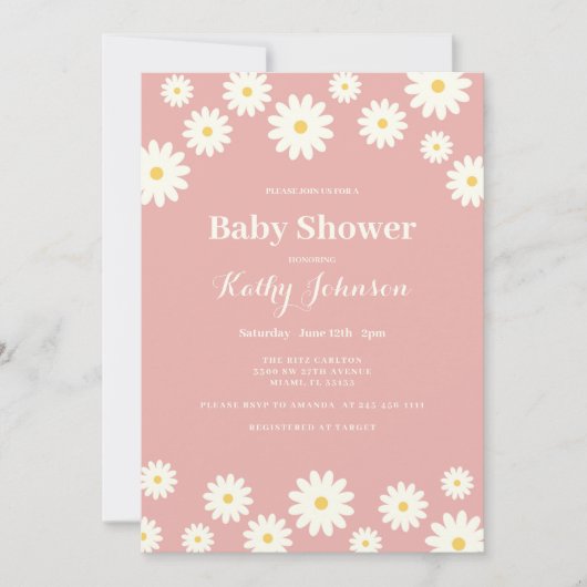 ピンクデイジーベビーシャワーガール招待状 招待状 (正面)