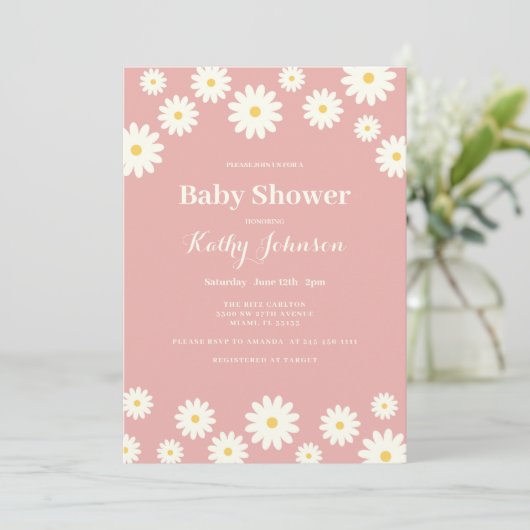 ピンクデイジーベビーシャワーガール招待状 招待状 (スタンド正面)