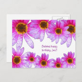 ピンクデイジーベレーテッドハッピーバースデージェンポストカード ポストカード (正面/裏面)