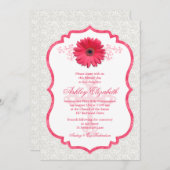 ピンクデイジーホワイトレースファースト招待状 招待状 (正面/裏面)