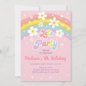 ピンクデイジーレインボーグルーヴィ誕生日 招待状 (正面)
