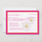 ピンクデイジーレシピテーマブライダルシャワー招待 招待状 (裏面)