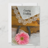 ピンクデイジーレースカントリーウェスタン結婚式招待状 招待状 (正面)
