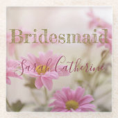 ピンクデイジーロマンチック背景ガラスコースター ガラスコースター (正面)