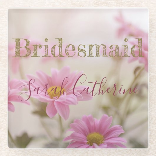 ピンクデイジーロマンチック背景ガラスコースター ガラスコースター (正面)