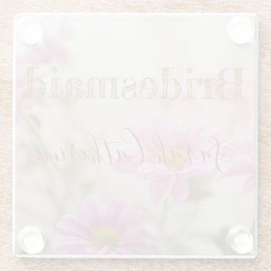 ピンクデイジーロマンチック背景ガラスコースター ガラスコースター (裏面)